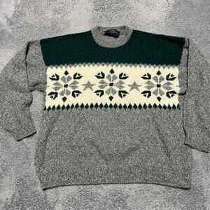 James McCallum Shetland Sweater Mens XL Hray Fair Isle Made In Italy *flaw